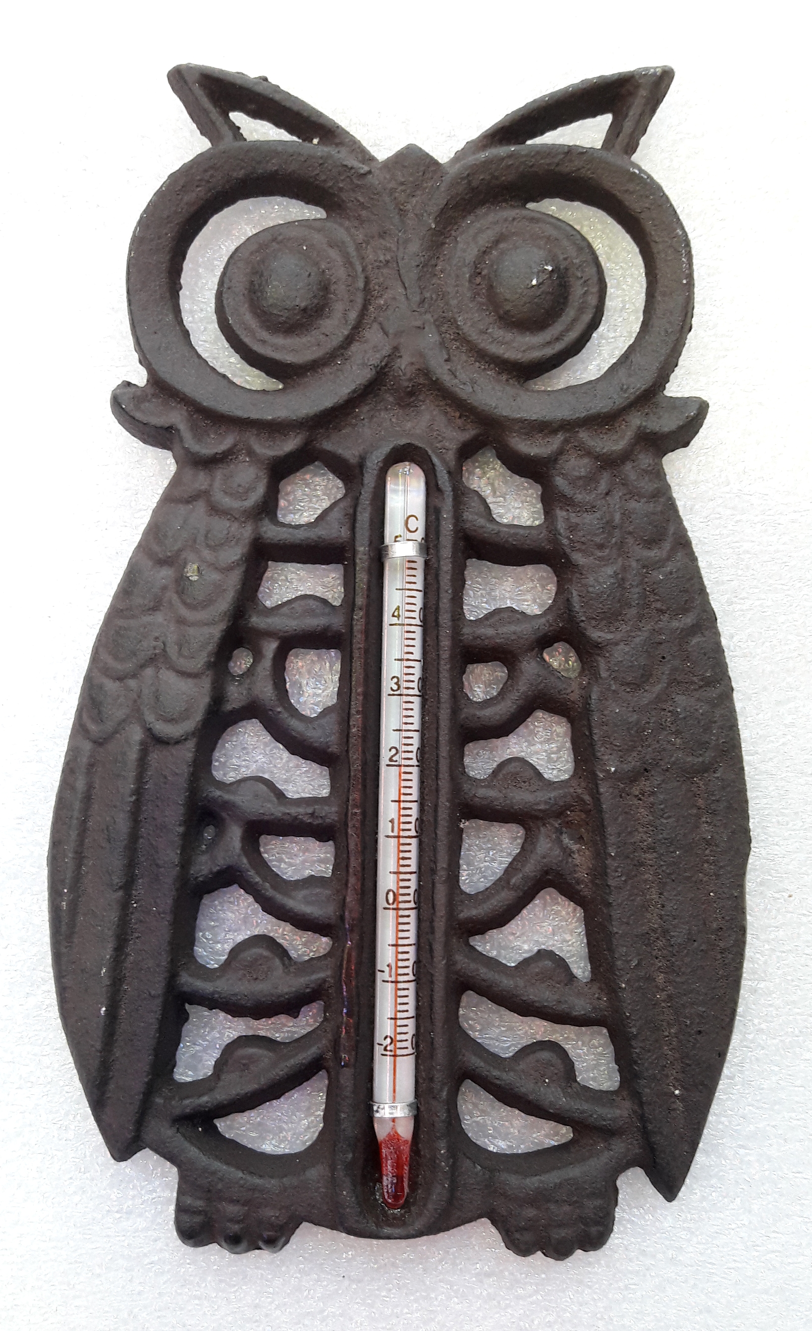 Thermomètre décoratif, mural, artisanal et original motif hibou