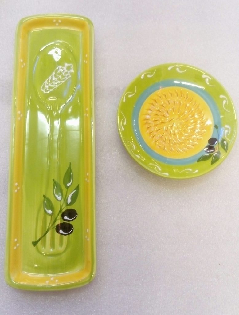 Coupelle en céramique émaillée brique, vert et crème - Objet