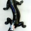 Lézard en céramique noir métal brillant aux yeux en cristal Swarovski