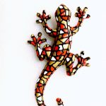 Salamandre en mosaïque moyen modèle 19 cm à poser - Rouge-noir