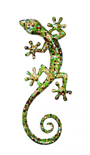salamandre très grand modèle en résine vert noir motifs mosaïque