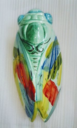 cigale bleu vert rouge multicolore 30 cm en céramique peinte à la main