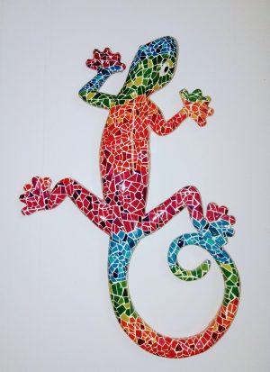 salamandre motif mosaïque multicolore
