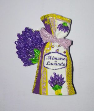 bouquet et chapelet de lavande magnet en relief en résine à motifs brillants