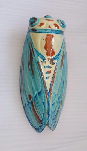 cigale bleu turquoise en céramique fabriquée en FRANCE 23 cm