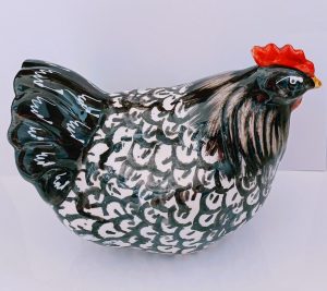 poule noire gris blanc en céramique modèle unique peint main