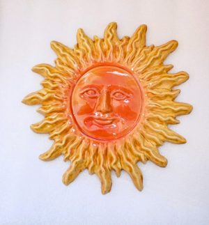 soleil jaune en céramique peint à la main fabriqué en France