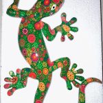 salamandre verte multicolore jaune rouge bleue en résine 33 cm